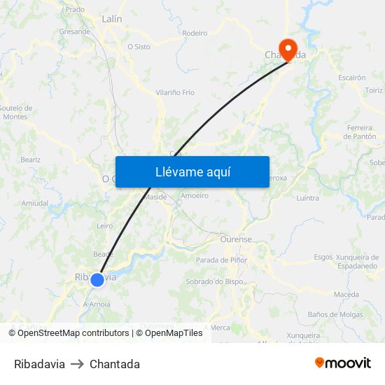 Ribadavia to Chantada map