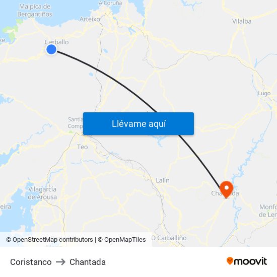 Coristanco to Chantada map