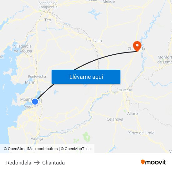 Redondela to Chantada map