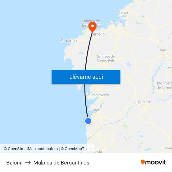 Baiona to Malpica de Bergantiños map