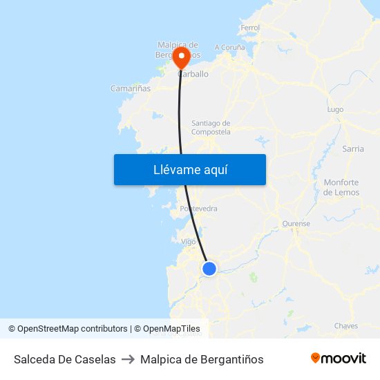Salceda De Caselas to Malpica de Bergantiños map
