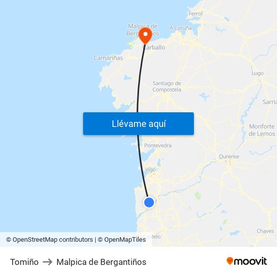 Tomiño to Malpica de Bergantiños map
