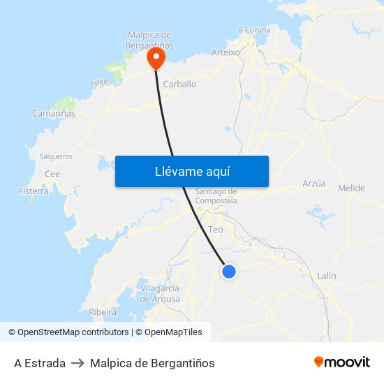 A Estrada to Malpica de Bergantiños map