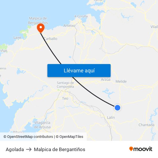 Agolada to Malpica de Bergantiños map