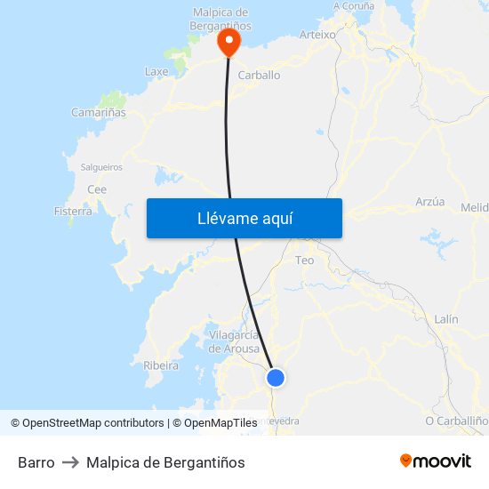 Barro to Malpica de Bergantiños map