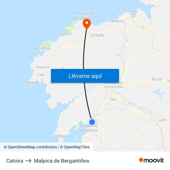 Catoira to Malpica de Bergantiños map