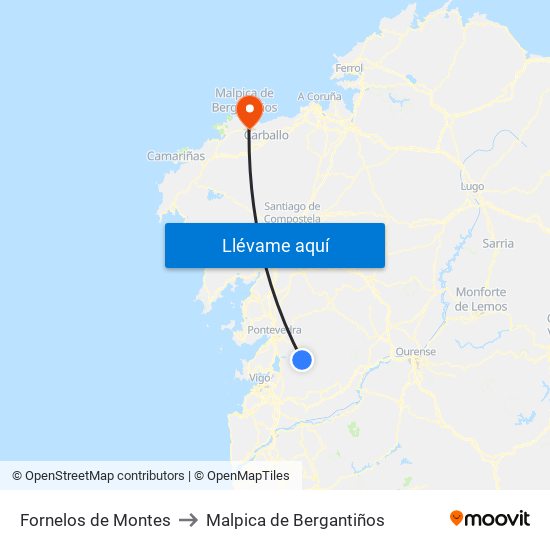 Fornelos de Montes to Malpica de Bergantiños map