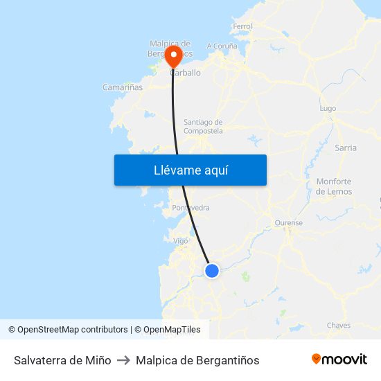 Salvaterra de Miño to Malpica de Bergantiños map
