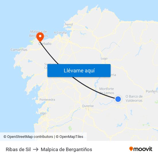 Ribas de Sil to Malpica de Bergantiños map