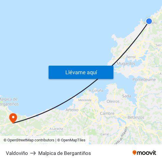 Valdoviño to Malpica de Bergantiños map
