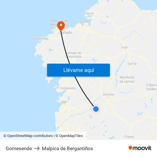 Gomesende to Malpica de Bergantiños map