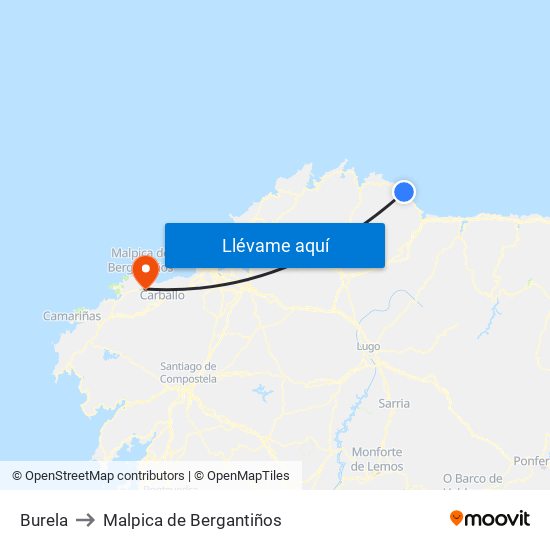 Burela to Malpica de Bergantiños map