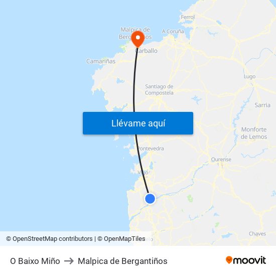 O Baixo Miño to Malpica de Bergantiños map