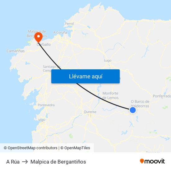 A Rúa to Malpica de Bergantiños map