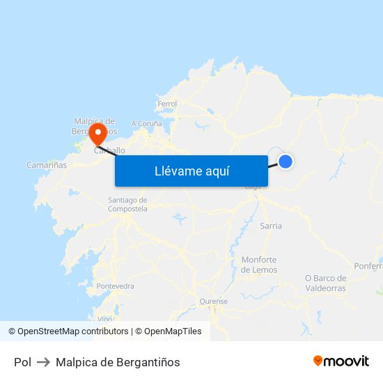 Pol to Malpica de Bergantiños map