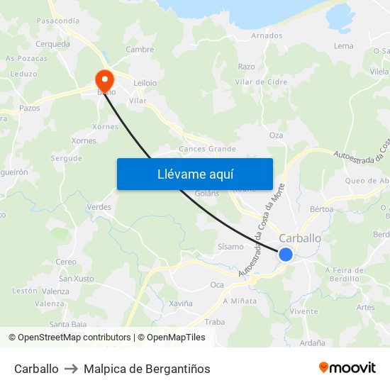 Carballo to Malpica de Bergantiños map
