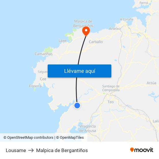 Lousame to Malpica de Bergantiños map