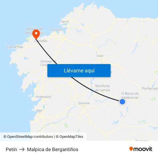 Petín to Malpica de Bergantiños map