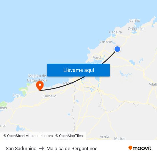 San Sadurniño to Malpica de Bergantiños map