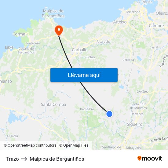 Trazo to Malpica de Bergantiños map