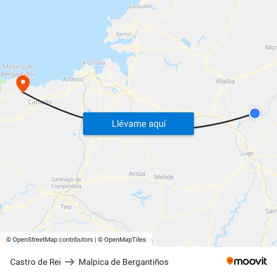 Castro de Rei to Malpica de Bergantiños map