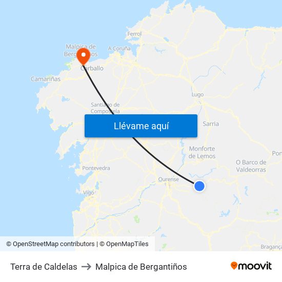 Terra de Caldelas to Malpica de Bergantiños map