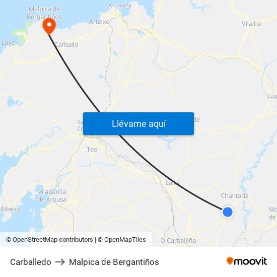 Carballedo to Malpica de Bergantiños map