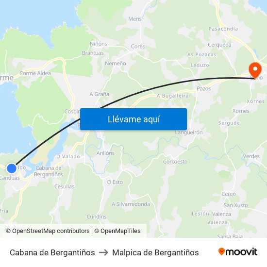 Cabana de Bergantiños to Malpica de Bergantiños map