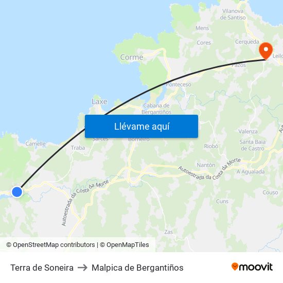 Terra de Soneira to Malpica de Bergantiños map