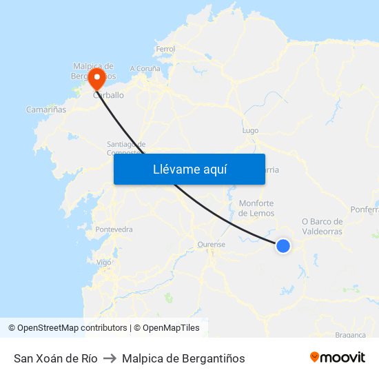 San Xoán de Río to Malpica de Bergantiños map