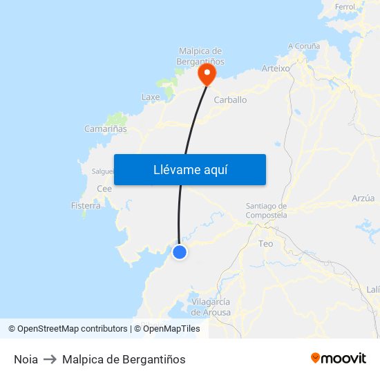 Noia to Malpica de Bergantiños map