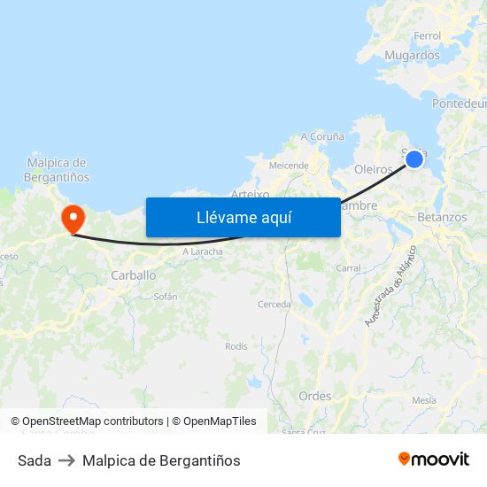 Sada to Malpica de Bergantiños map