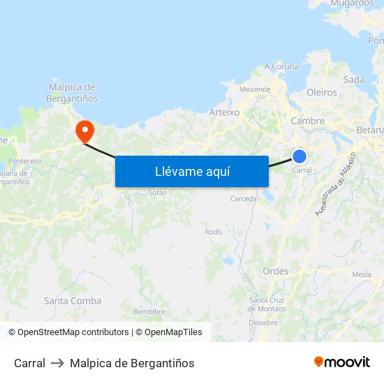 Carral to Malpica de Bergantiños map