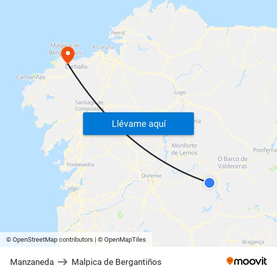 Manzaneda to Malpica de Bergantiños map