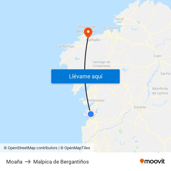 Moaña to Malpica de Bergantiños map