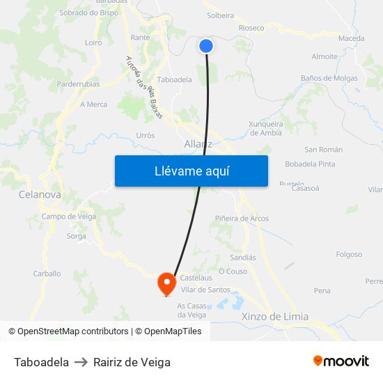 Taboadela to Rairiz de Veiga map