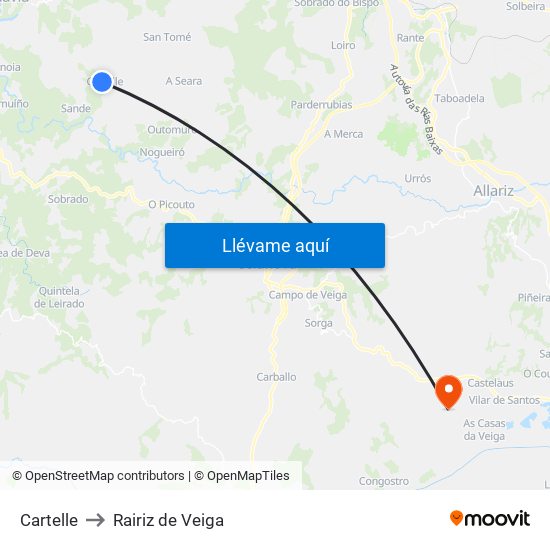 Cartelle to Rairiz de Veiga map