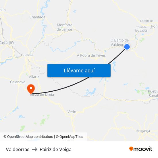 Valdeorras to Rairiz de Veiga map