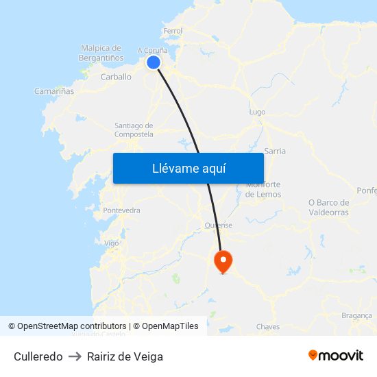 Culleredo to Rairiz de Veiga map