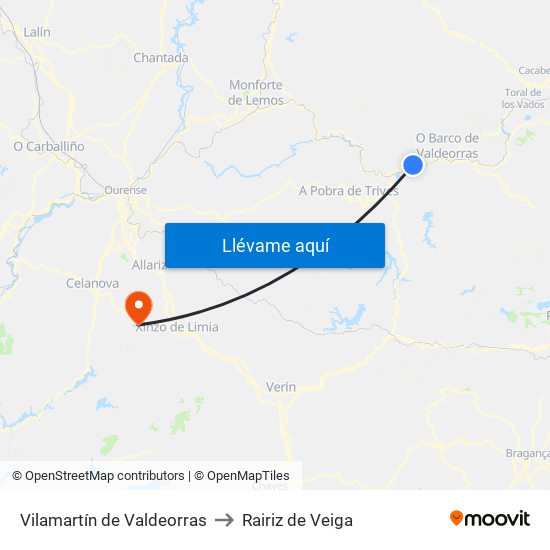 Vilamartín de Valdeorras to Rairiz de Veiga map