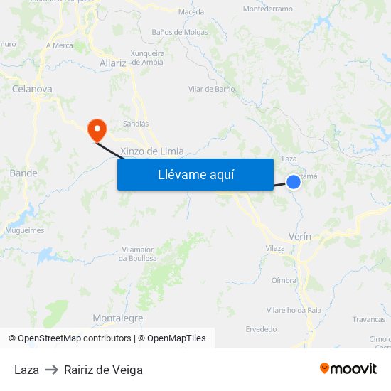 Laza to Rairiz de Veiga map