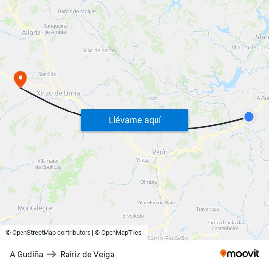 A Gudiña to Rairiz de Veiga map