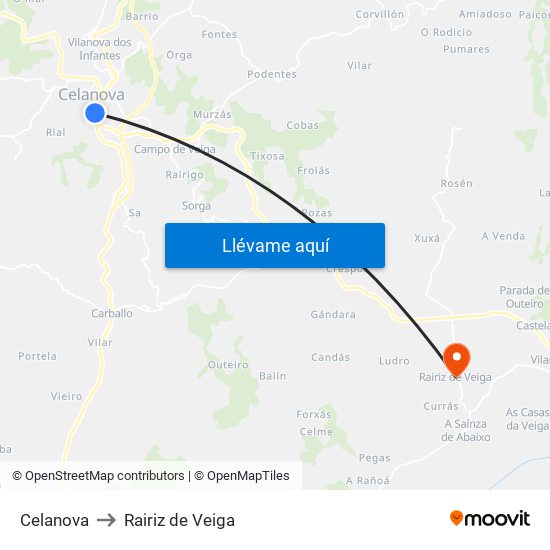 Celanova to Rairiz de Veiga map