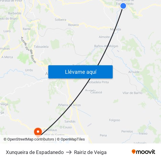 Xunqueira de Espadanedo to Rairiz de Veiga map