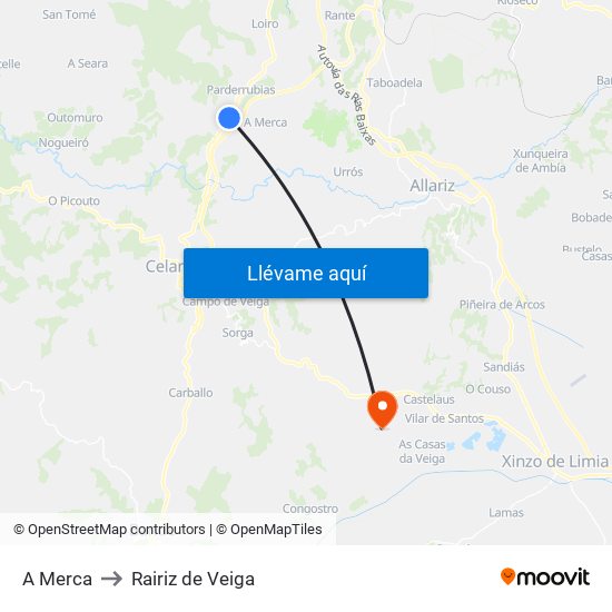 A Merca to Rairiz de Veiga map