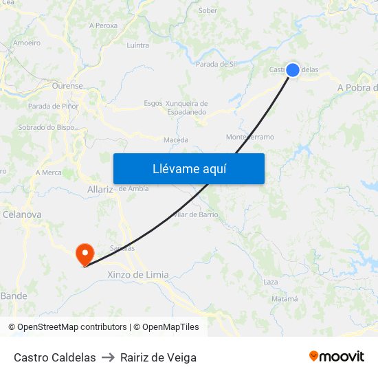 Castro Caldelas to Rairiz de Veiga map