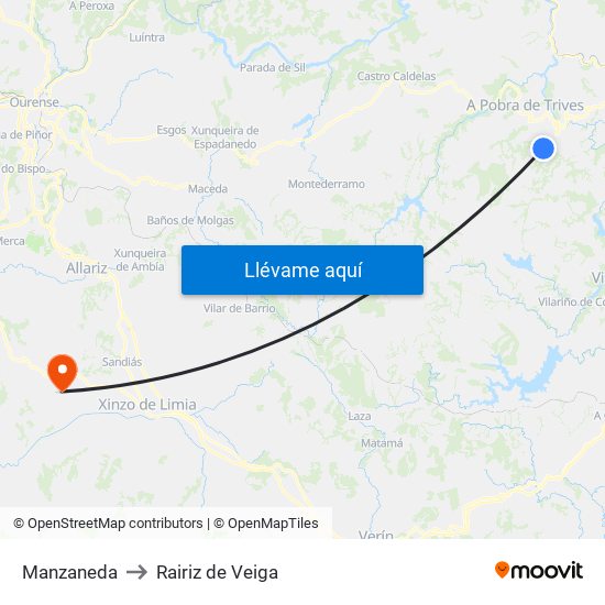 Manzaneda to Rairiz de Veiga map