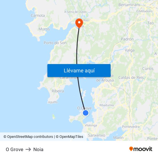 O Grove to Noia map