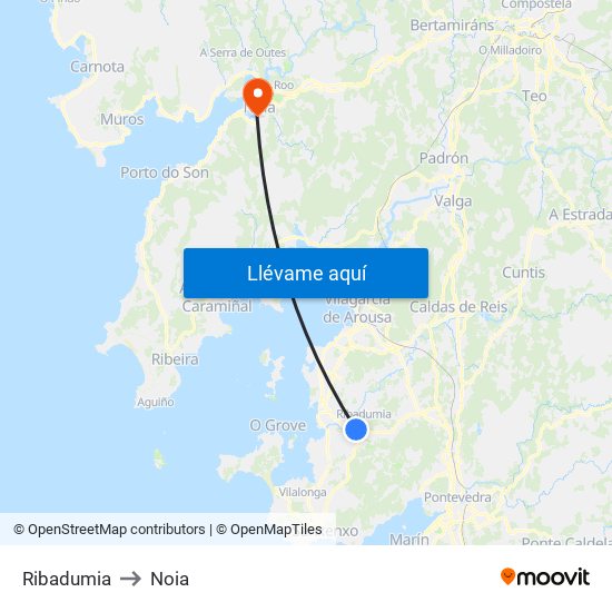 Ribadumia to Noia map