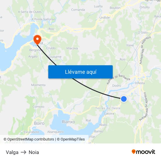 Valga to Noia map